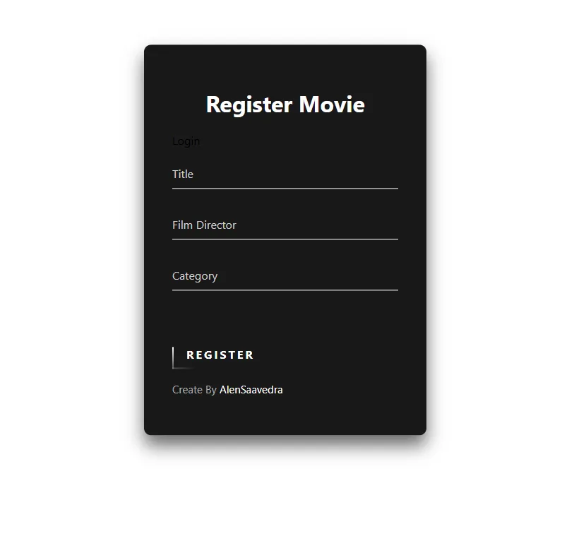 Film Manager form for registering a movie with title, director and category
